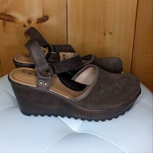 B.O.C. Rina Wooden Slingback Suede Clog Wedges Size 10